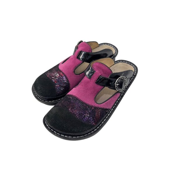 Alegria Womens Leather Slip-On Clogs Comfort Shoes Size 39 Pink&Black Adj Buckle - Picture 14 of 15